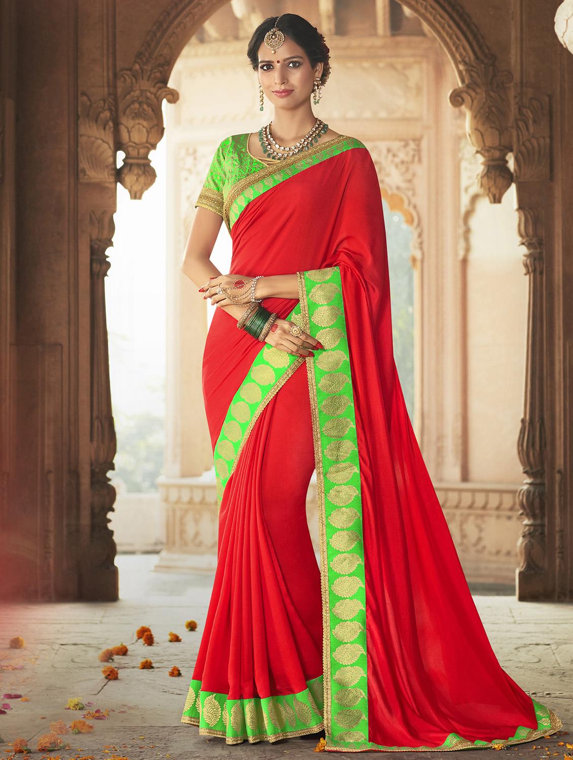 zari lace embroidered solid saree with blouse - 15778575 - Zoom Image - 1