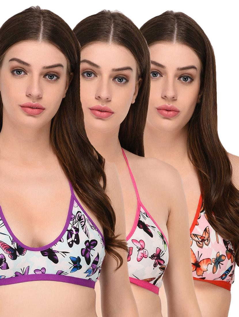 set of 3 butterfly print halter neck bras - 15778757 - Zoom Image - 1