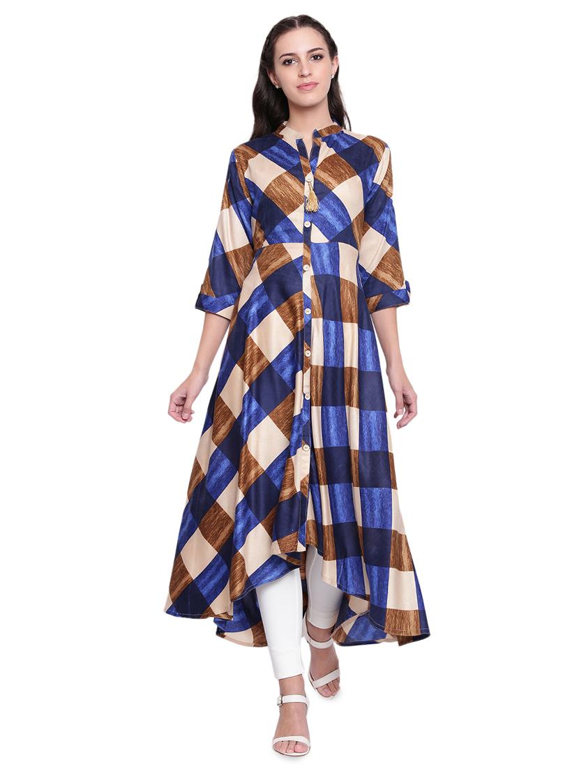 Checkered flared kurta - 15778835 - Zoom Image - 1