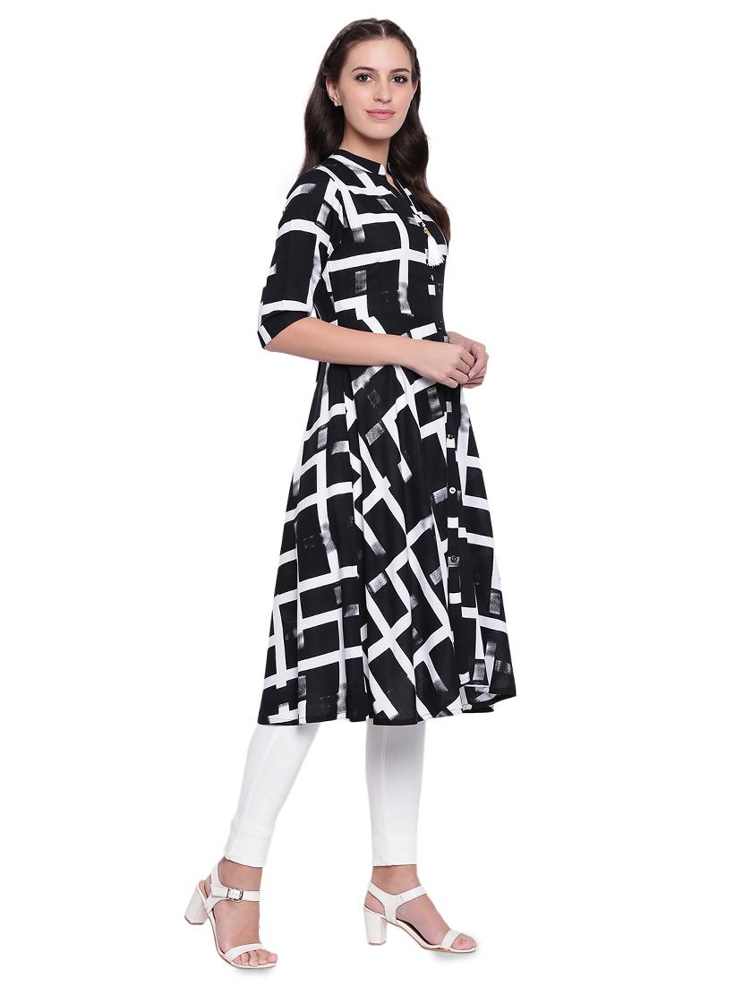 printed flare kurta with tassels - 15778844 - Zoom Image - 2