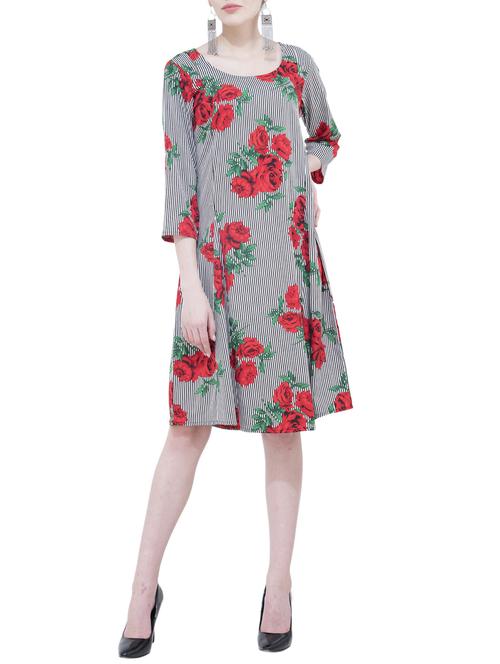 floral striped a-line dress - 15778858 - Standard Image - 1