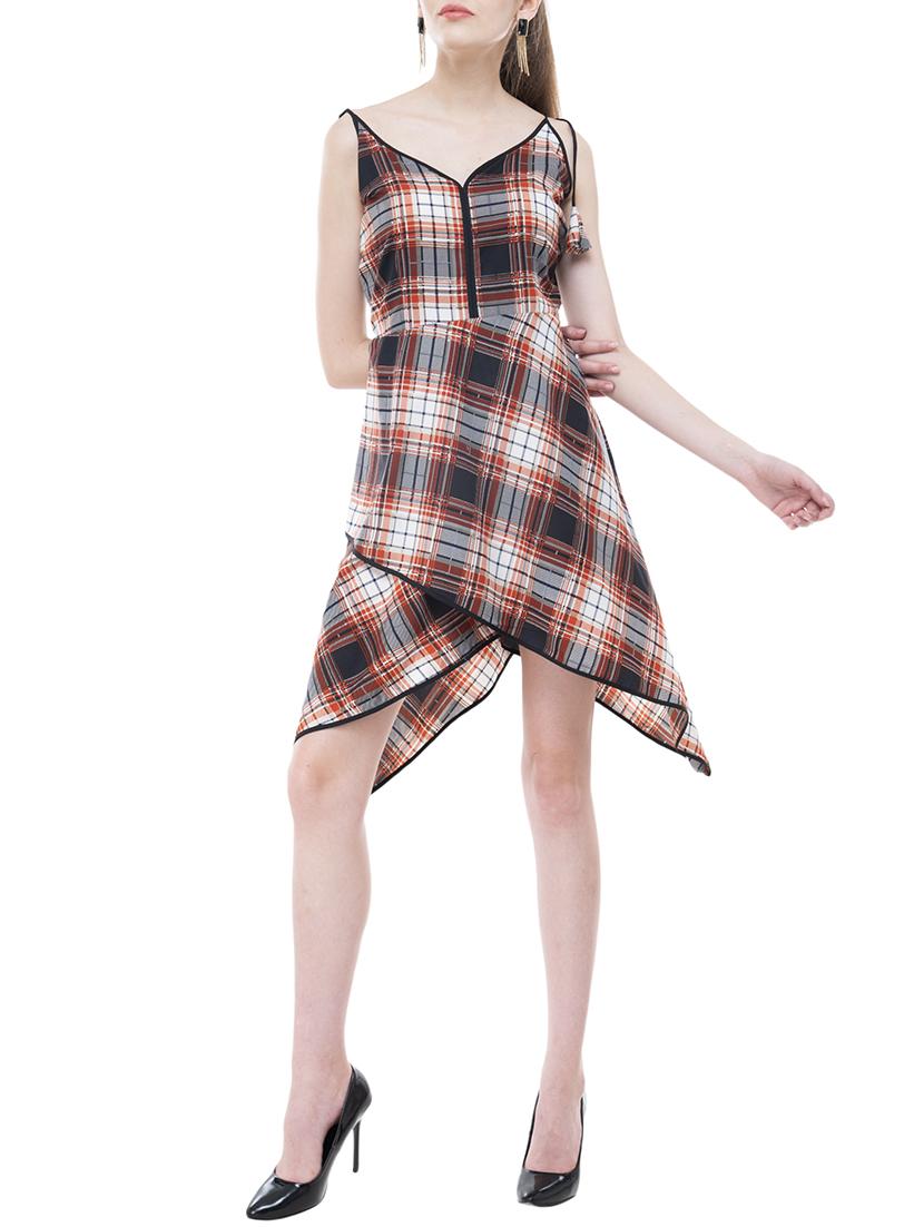 tie back checkered asymmetric dress - 15778880 - Zoom Image - 1