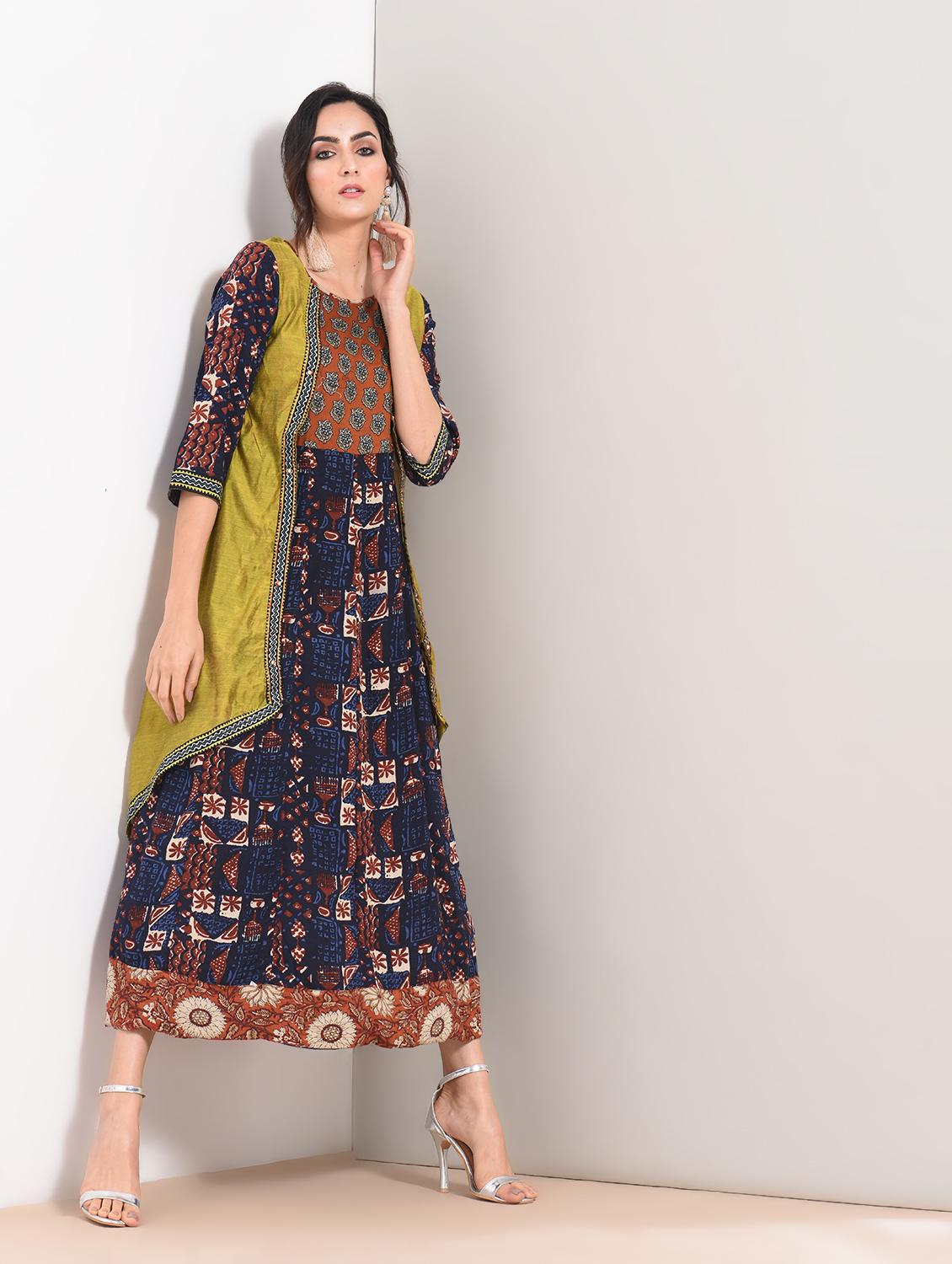 ethnic motifs printed layered dress - 15781247 - Zoom Image - 1