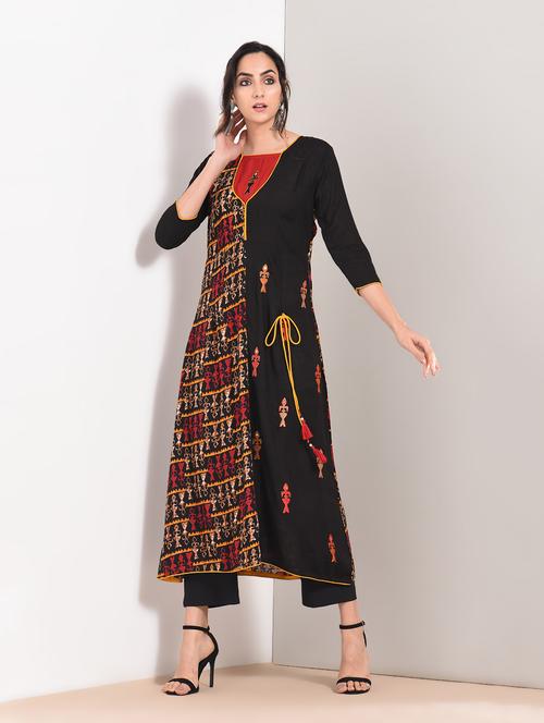 geometrical embroidered a-line kurta - 15781261 - Very Small Image - 1