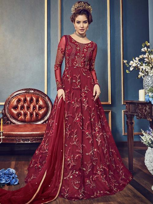 embroidered semi-stitched anarkali suit - 15781538 - Very Small Image - 1