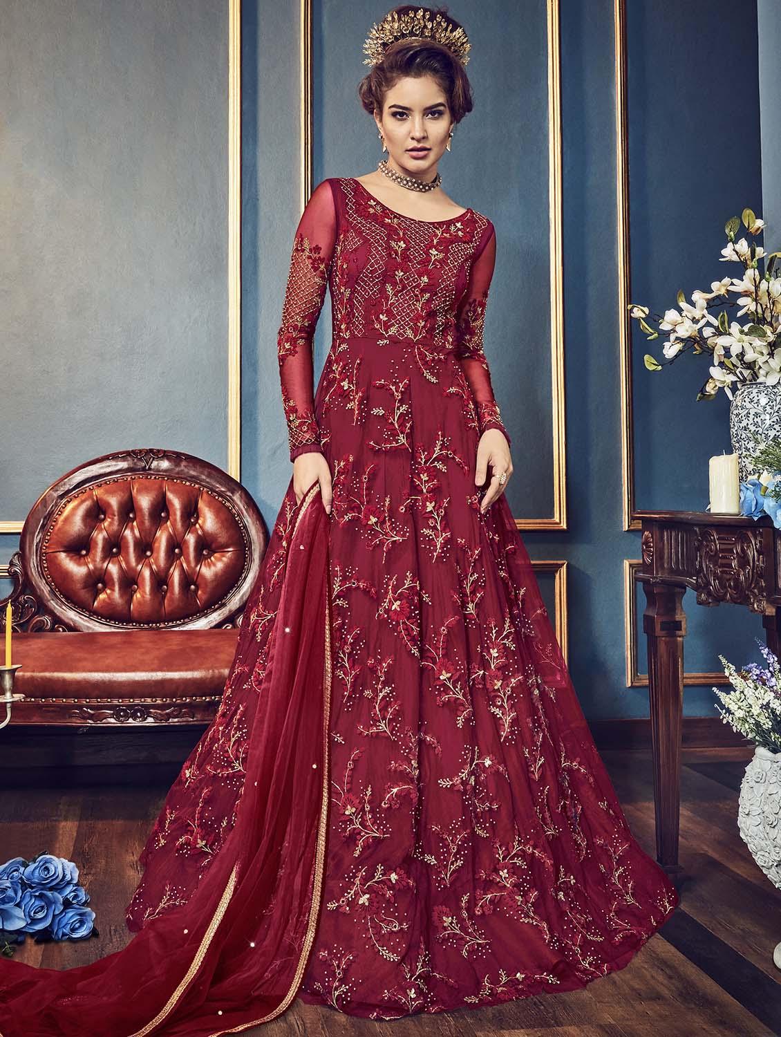 Embroidered semi-stitched anarkali suit - 15781538 - Zoom Image - 1