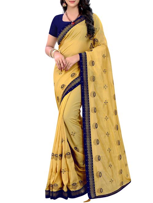 conversational embroidered yellow saree with blouse - 15781689 - Standard Image - 1