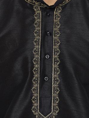 black silk blend embroidered dhoti kurta set - 15781704 - Standard Image - 4