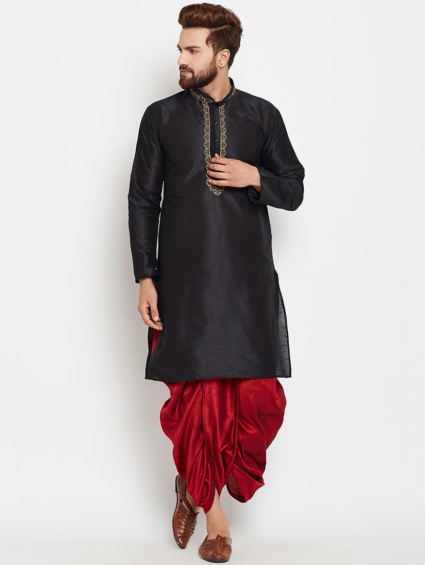 black silk blend embroidered dhoti kurta set - 15781704 - Zoom Image - 1