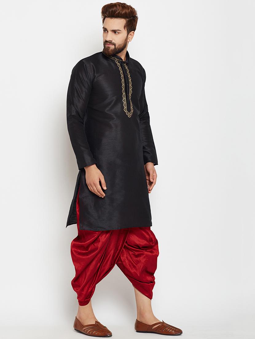 black silk blend embroidered dhoti kurta set - 15781704 - Zoom Image - 2