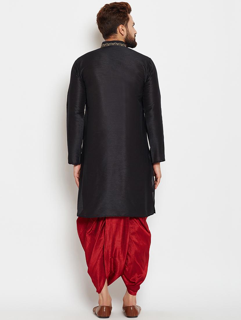 black silk blend embroidered dhoti kurta set - 15781704 - Zoom Image - 3