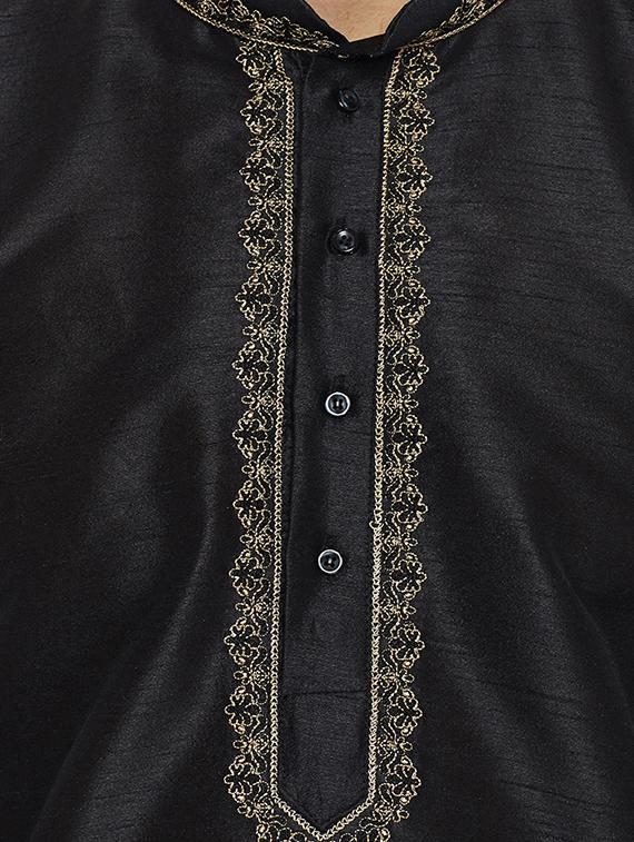 black silk blend embroidered dhoti kurta set - 15781704 - Zoom Image - 4