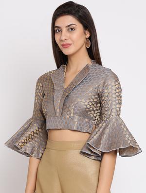 zari self-design bell sleeved blouse - 15782211 - Standard Image - 2