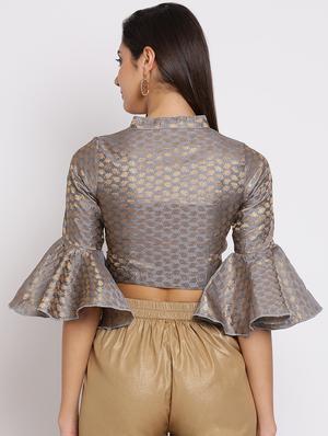 zari self-design bell sleeved blouse - 15782211 - Standard Image - 3