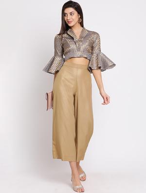 zari self-design bell sleeved blouse - 15782211 - Standard Image - 4