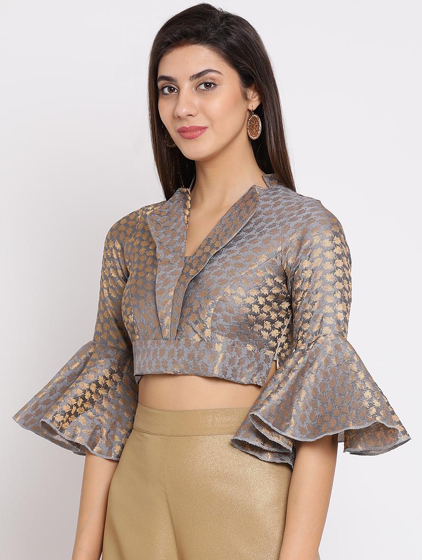 zari self-design bell sleeved blouse - 15782211 - Zoom Image - 2