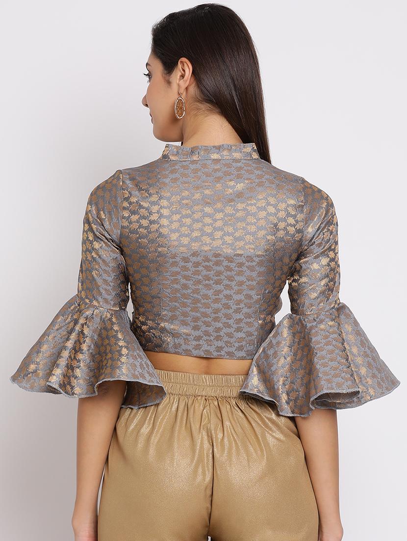 zari self-design bell sleeved blouse - 15782211 - Zoom Image - 3