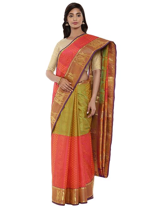 gold border intricate weave kanjivaram saree with blouse - 15782848 - Very Small Image - 1