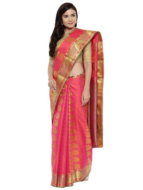 Gold Border zari weave Kanjivaram saree with blouse - 15782898 - Standard Image - 1