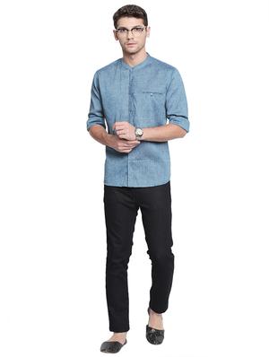 blue solid short kurta - 15785065 - Standard Image - 4