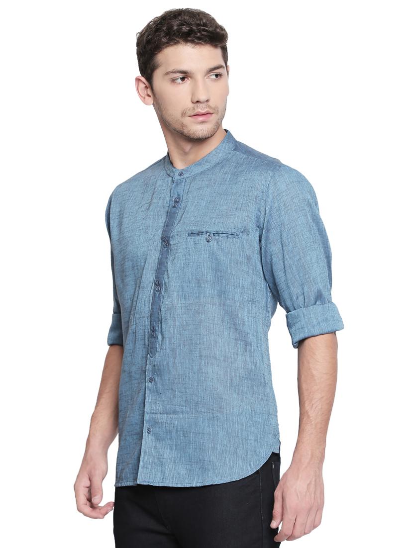 blue solid short kurta - 15785065 - Zoom Image - 2