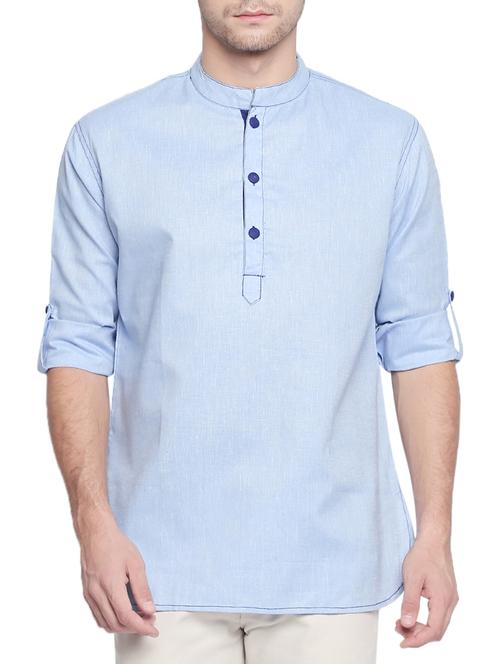 light blue solid short kurta - 15785084 - Standard Image - 1