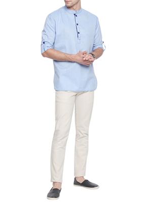 light blue solid short kurta - 15785084 - Standard Image - 4