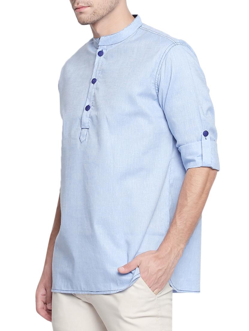 light blue solid short kurta - 15785084 - Zoom Image - 2
