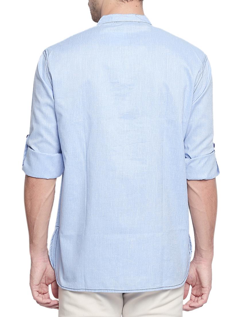 light blue solid short kurta - 15785084 - Zoom Image - 3