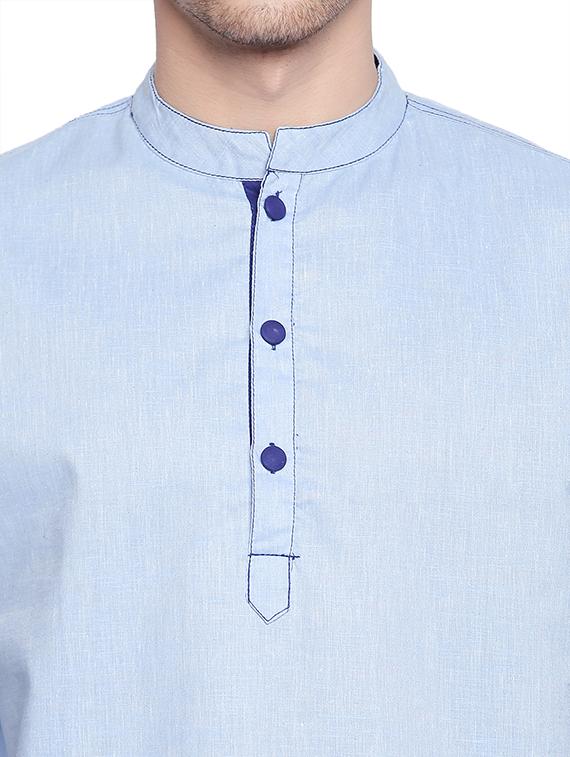light blue solid short kurta - 15785084 - Zoom Image - 5