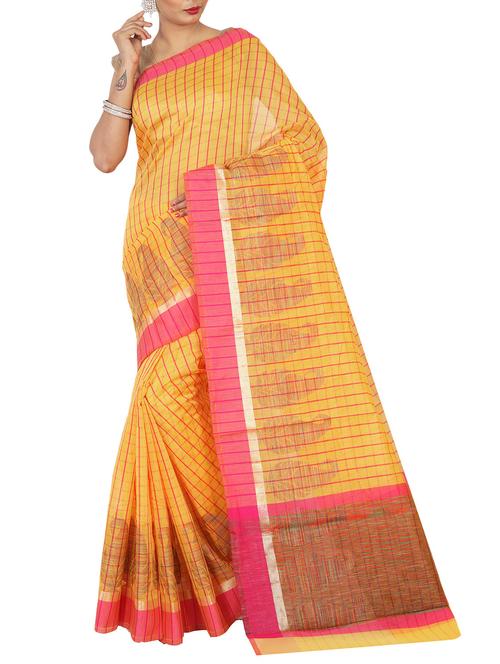 contrast border checkered woven saree with blouse - 15785311 - Standard Image - 1