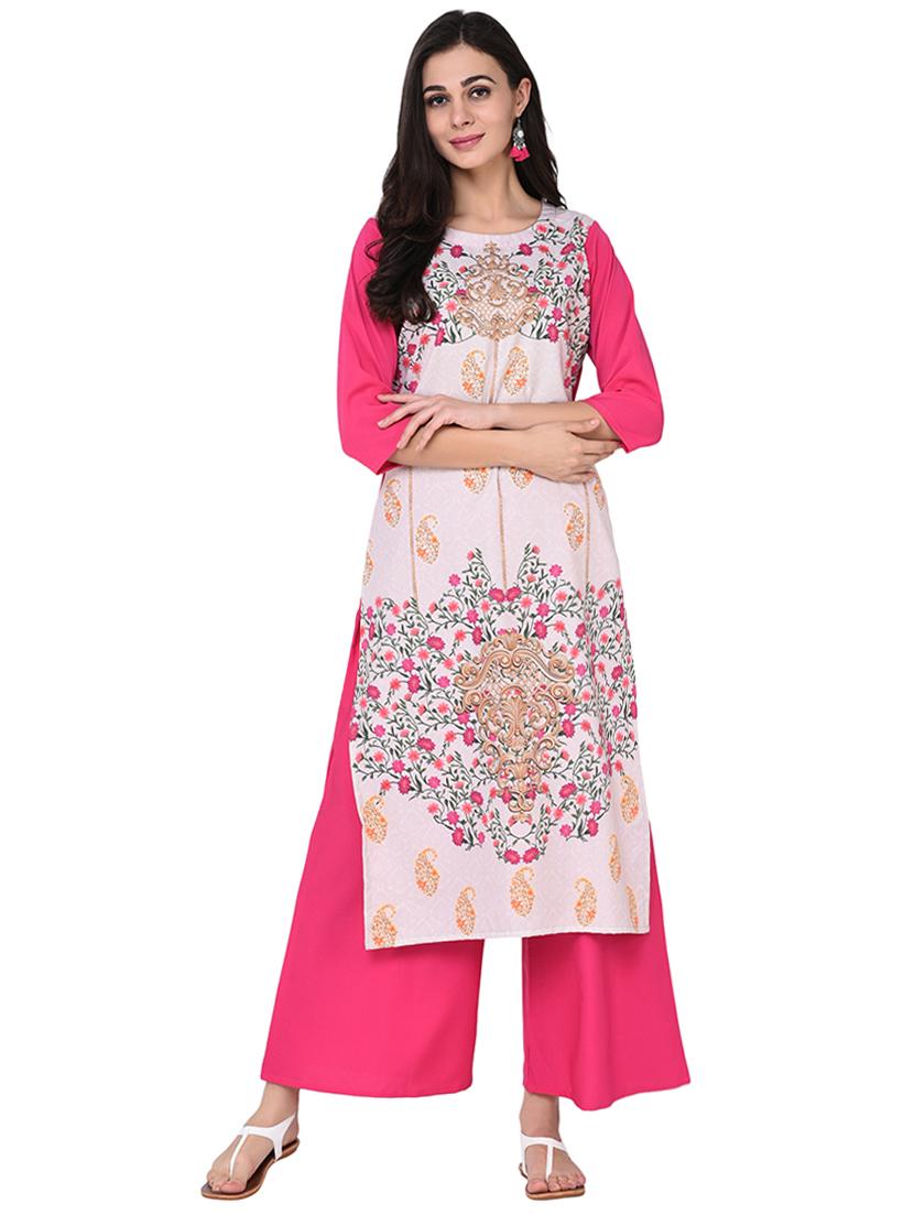 printed kurta with palazzo set - 15786438 - Zoom Image - 1