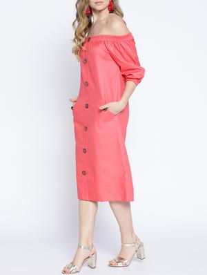 smocked off shoulder button detail dress - 15788605 - Standard Image - 2