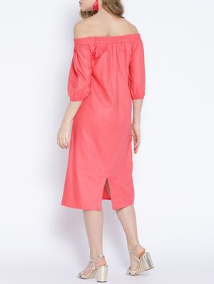 smocked off shoulder button detail dress - 15788605 - Standard Image - 3