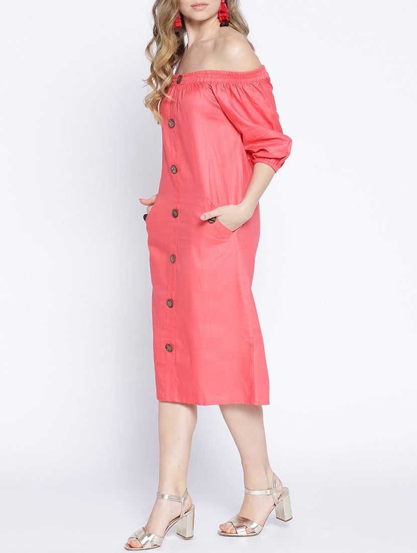 smocked off shoulder button detail dress - 15788605 - Zoom Image - 2