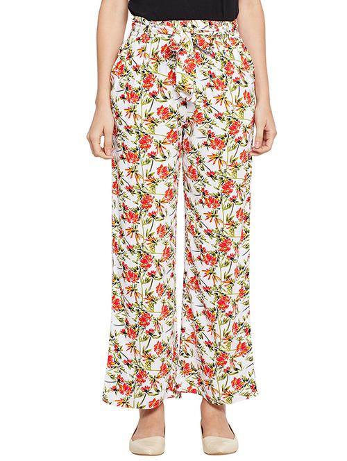 self tie waist floral wide leg trouser - 15789014 - Standard Image - 1