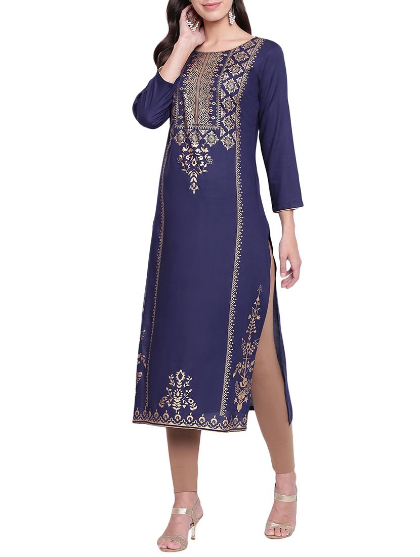 straight foil print kurta - 15791325 - Zoom Image - 1