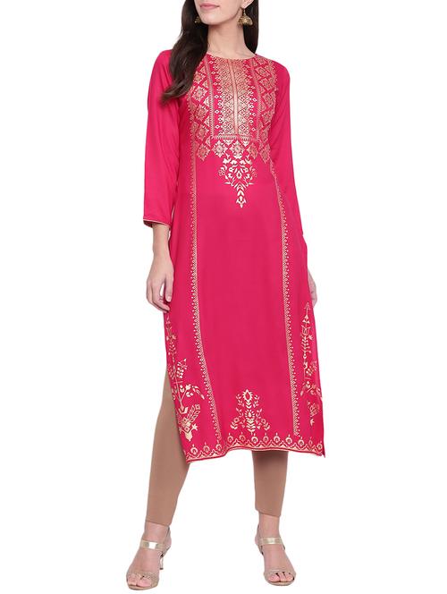 straight foil print kurta - 15791327 - Standard Image - 1