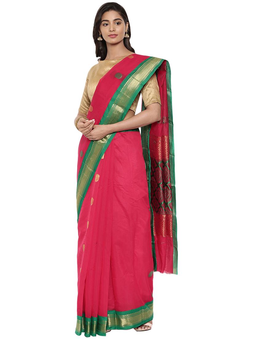 Contrast Border Checks Handloom saree with blouse - 15791809 - Zoom Image - 1