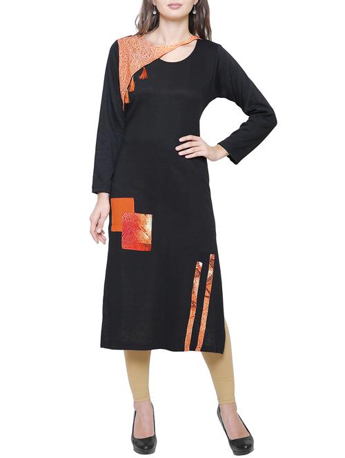 patch work woolen kurta with tassels - 15791884 - Standard Image - 1