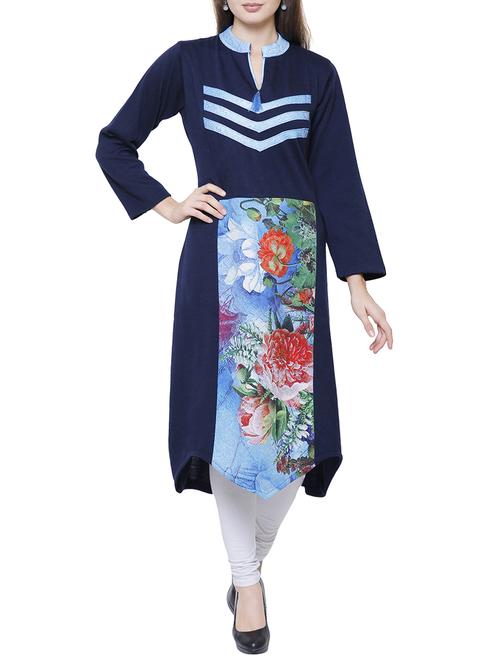 floral asymmetric woolen kurta - 15791897 - Standard Image - 1