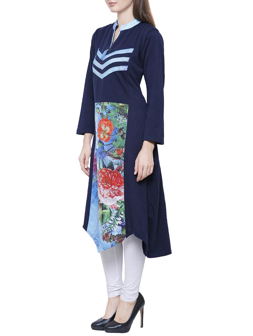 floral asymmetric woolen kurta - 15791897 - Zoom Image - 2