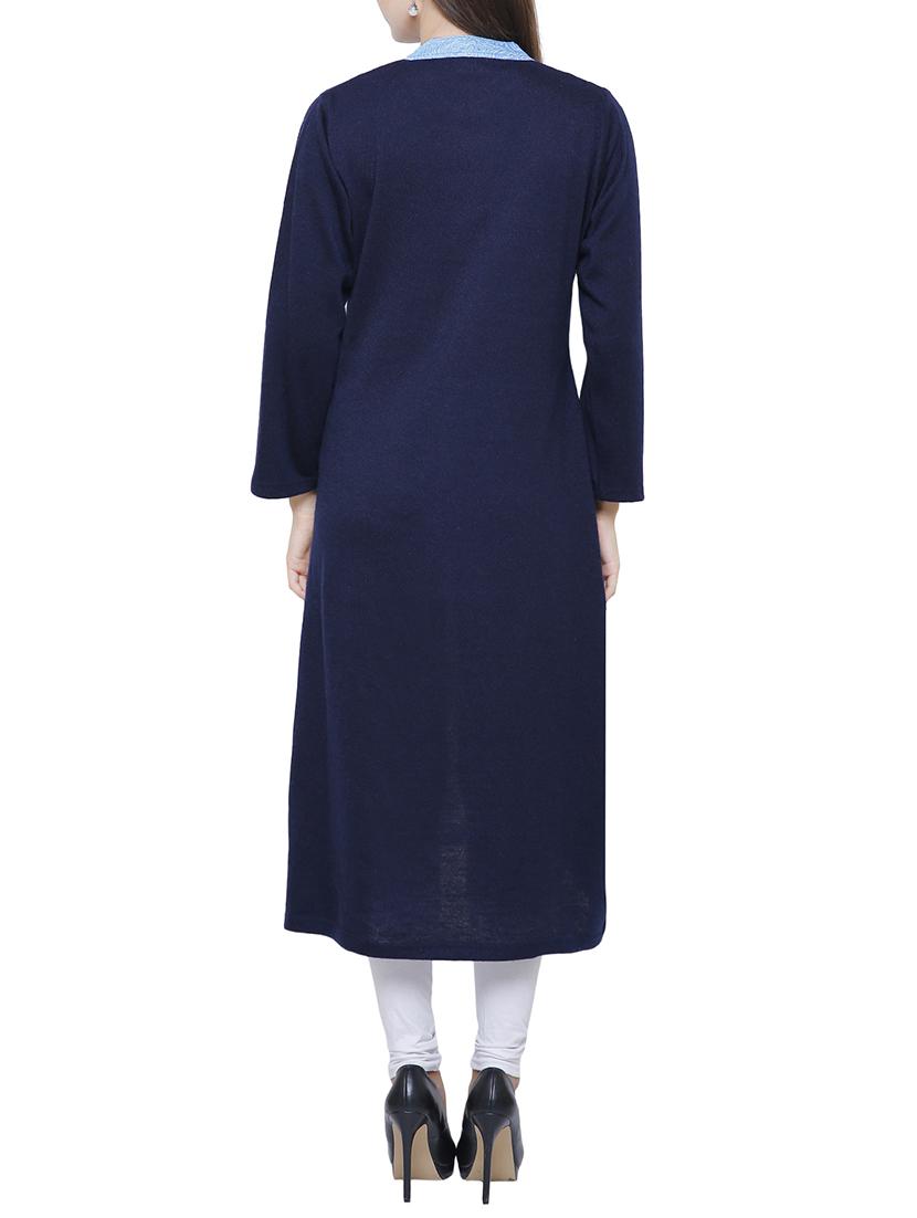 floral asymmetric woolen kurta - 15791897 - Zoom Image - 3
