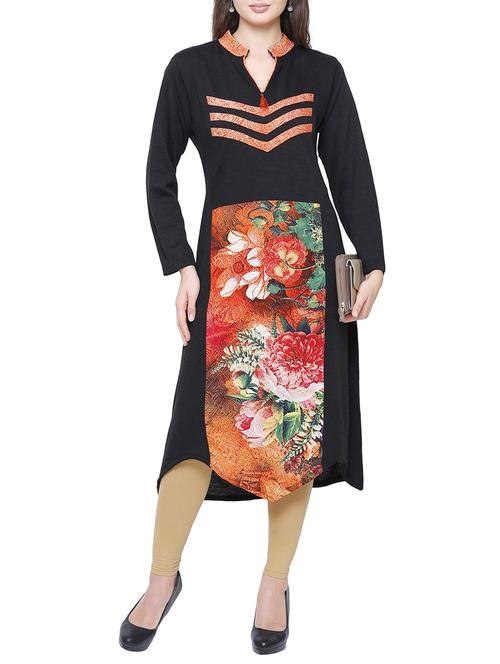 asymmetric contrast panel woollen kurta - 15791898 - Standard Image - 1