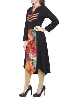 asymmetric contrast panel woollen kurta - 15791898 - Standard Image - 2