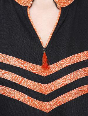 asymmetric contrast panel woollen kurta - 15791898 - Standard Image - 4