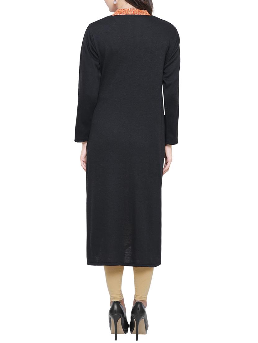 asymmetric contrast panel woollen kurta - 15791898 - Zoom Image - 3