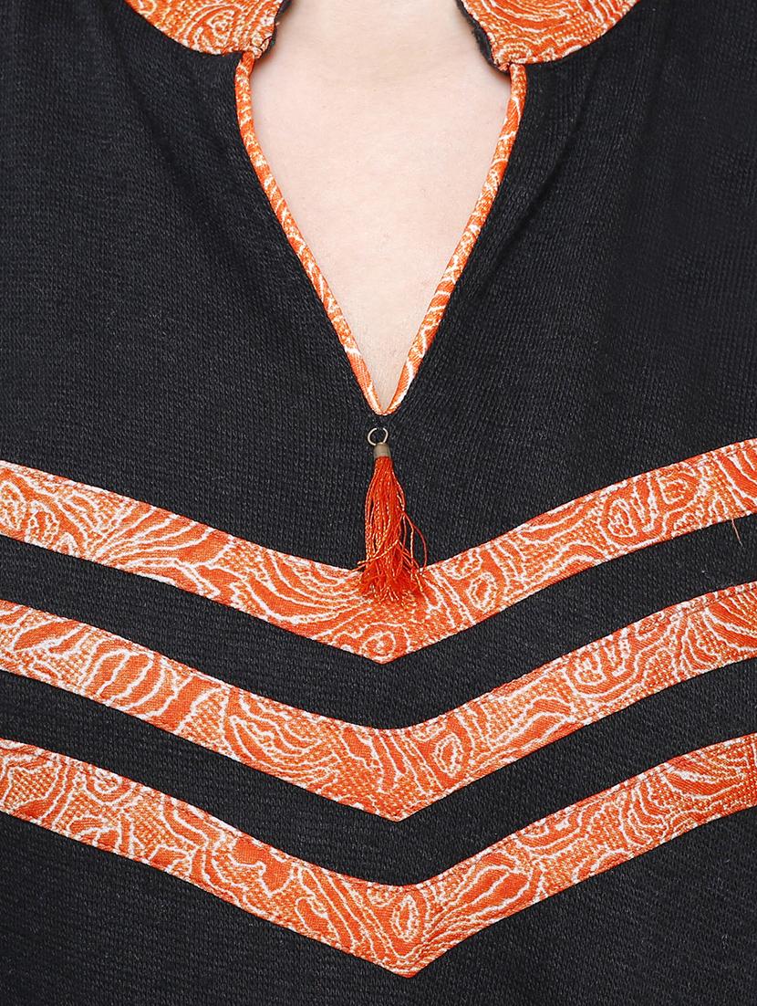 asymmetric contrast panel woollen kurta - 15791898 - Zoom Image - 4