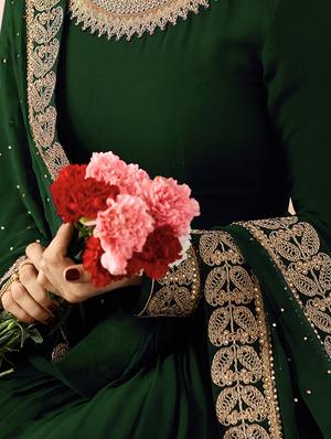 embroidered semi-stitched flared suit - 15792759 - Standard Image - 2