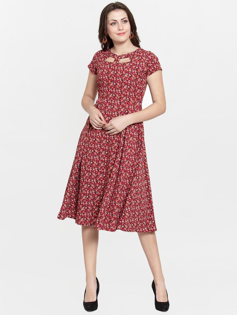 cutout detail floral flared dress - 15793577 - Zoom Image - 1